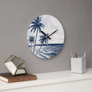 Palmenallee - Vintage Strandkunst Große Wanduhr