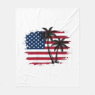Palmenbaum Amerikanische Flagge Patriotischer Stra Fleecedecke