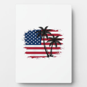 Palmenbaum Amerikanische Flagge Patriotischer Stra Fotoplatte