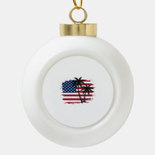 Palmenbaum Amerikanische Flagge Patriotischer Stra Keramik Kugel-Ornament