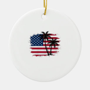 Palmenbaum Amerikanische Flagge Patriotischer Stra Keramik Ornament