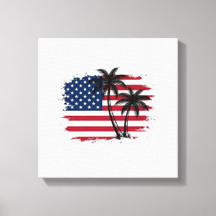 Palmenbaum Amerikanische Flagge Patriotischer Stra Leinwanddruck