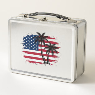 Palmenbaum Amerikanische Flagge Patriotischer Stra Metall Brotdose