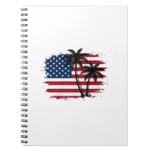 Palmenbaum Amerikanische Flagge Patriotischer Stra Notizblock