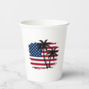 Palmenbaum Amerikanische Flagge Patriotischer Stra Pappbecher