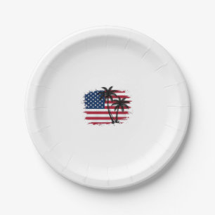 Palmenbaum Amerikanische Flagge Patriotischer Stra Pappteller