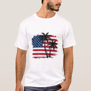 Palmenbaum Amerikanische Flagge Patriotischer Stra T-Shirt