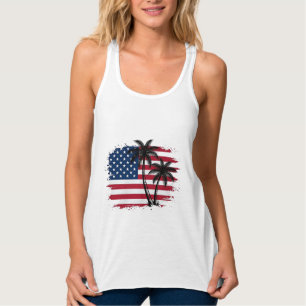 Palmenbaum Amerikanische Flagge Patriotischer Stra Tank Top