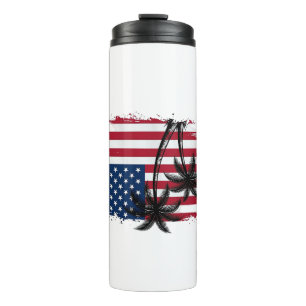 Palmenbaum Amerikanische Flagge Patriotischer Stra Thermosbecher
