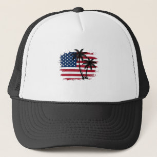 Palmenbaum Amerikanische Flagge Patriotischer Stra Truckerkappe