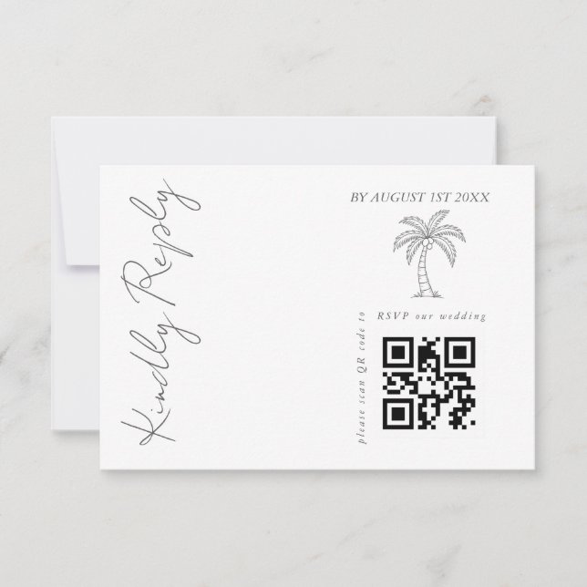 Palmenbaum Moderne elegante Hochzeit QR-Code  RSVP Karte (Vorderseite)
