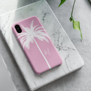 Palmenbaum Rosa Weiß Tropisch Elegant Monogramm Case-Mate iPhone Hülle