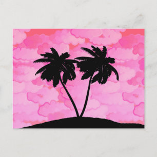 Palmenbaum Silhouette gegen Morgenrot mit Wolken Postkarte