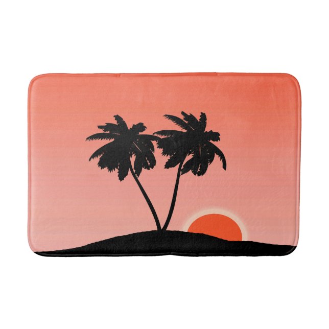 Palmenbaum Silhouette gegen Sonnenuntergang Orange Badematte (Vorderseite)