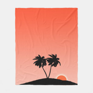 Palmenbaum Silhouette gegen Sonnenuntergang Orange Fleecedecke