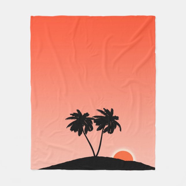 Palmenbaum Silhouette gegen Sonnenuntergang Orange Fleecedecke (Vorderseite)