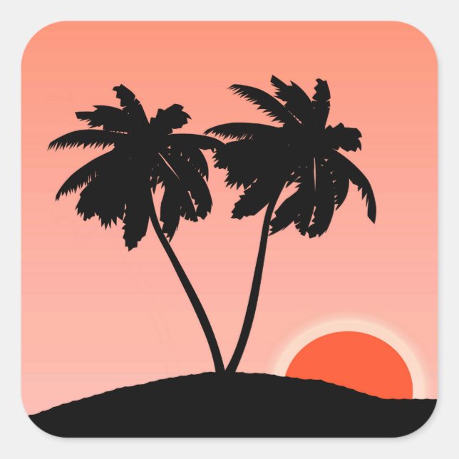 Palmenbaum Silhouette gegen Sonnenuntergang Orange Quadratischer Aufkleber (Vorderseite)