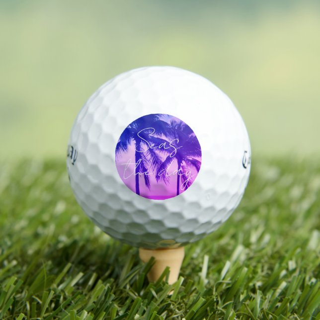 Palmenbaum Silhouette heiße Neonfarben Sonnenunter Golfball (Insitu T-Shirt)