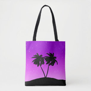 Palmenbaum Silhouette, Twilight Lila mit Sternen Tasche