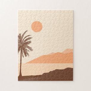 Palmenbaum-Sonnenuntergang, Insel, Boho-Abstrakte