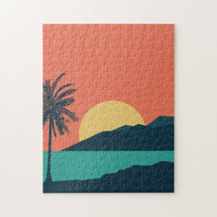 Palmenbaum-Sonnenuntergang, Insel, Boho-Abstrakte
