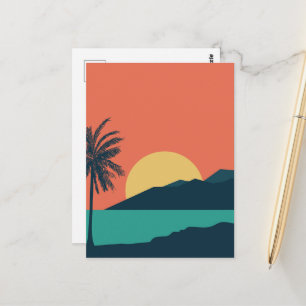 Palmenbaum-Sonnenuntergang, Insel, Boho-Abstrakte Postkarte