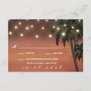 Palmenbaum Sonnenuntergang Strand Hochzeit RSVP Ka Karte