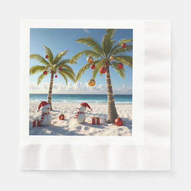 Palmenbaum Tropischer Strand Weihnachten Papier Se Serviette (Vorderseite)