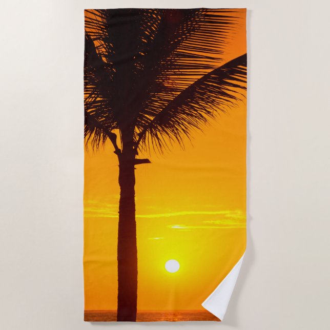 Palmenbaum und Sonnenuntergang Strandtuch (Vorderseite)
