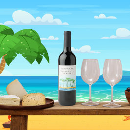 Palmenbaum und Strand Hochzeiten Wein Labels Weinetikett