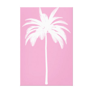 Palmenbaum Vintag Weißrosa Tropisches Elegant Leinwanddruck