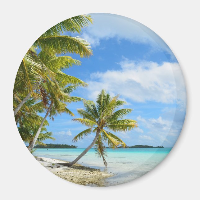 Palmenbaum weißer Sandstrand runder Magnet (Vorne)