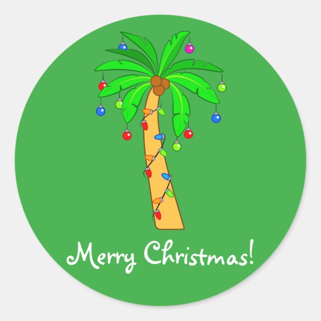 Palmenbaum zu Weihnachten dekoriert Runder Aufkleber (Vorderseite)