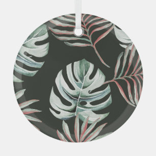 Palmenbäume, Monstera: tropische Wasserfarbe. Ornament Aus Glas