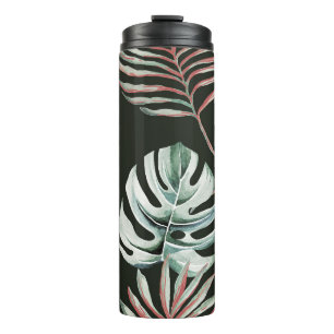 Palmenbäume, Monstera: tropische Wasserfarbe. Thermosbecher