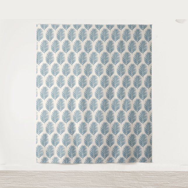 Palmenblatt Blau und Creme Wandteppich (Vorderseite)