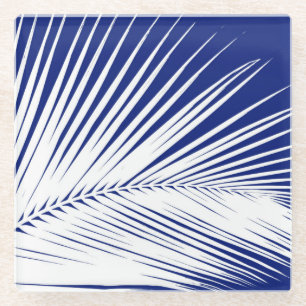 Palmenblatt - blau und weiß glasuntersetzer