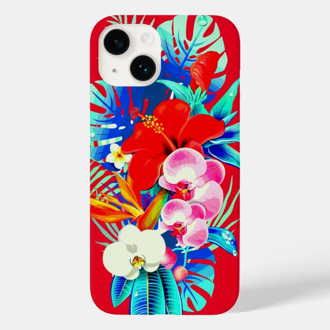 Palmenblatt Hawaiisch-blumenrot Case-Mate iPhone 14 Hülle (Rückseite)