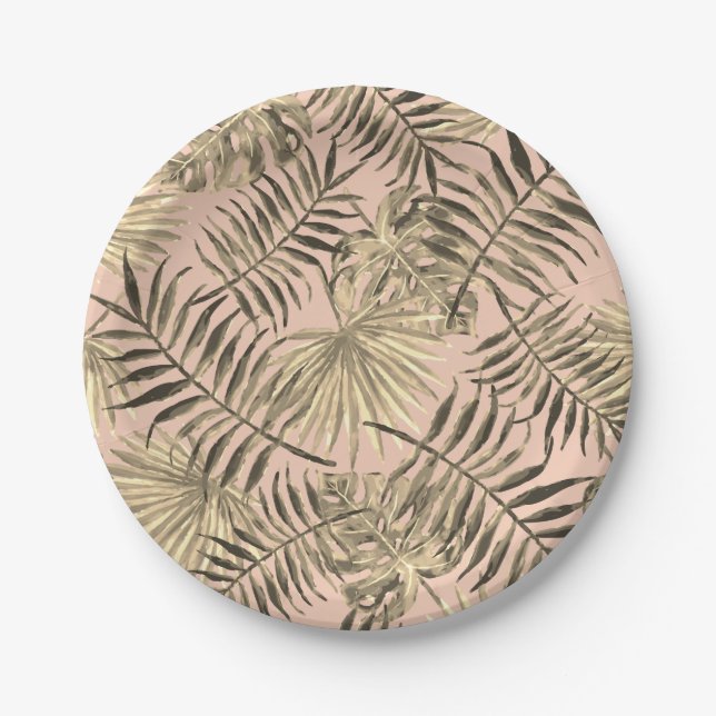 Palmenblatt Tropische Koralle Rosa Goldmonstera So Pappteller (Vorderseite)