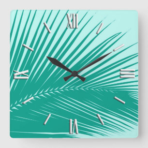 Palmenblatt - Türkis und Aqua Quadratische Wanduhr