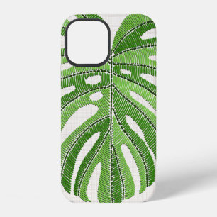 Palmenblätter bestickt. Grüne tropische Monstera l iPhone 12 Hülle