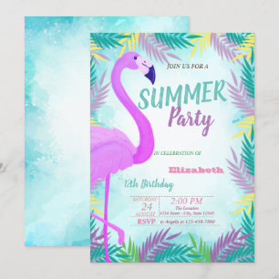 Palmenblätter, Flamingo, Sommer Geburtstagsfeier Einladung