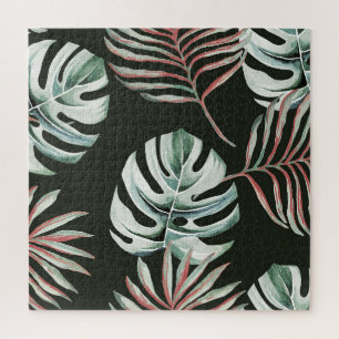 Palmenblätter, Monstera: tropisches Aquarell.