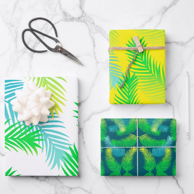 Palmenblätter-Muster Geschenkpapier Set (Vorderseite)