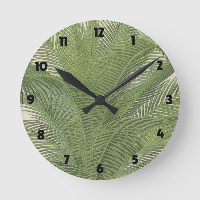 Palmenblättern Vintag botanisch Runde Wanduhr (Vorderseite)
