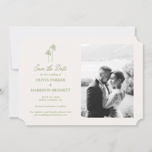 Palmenfoto-Hochzeit - Termin vormerken Einladung (Vorderseite)