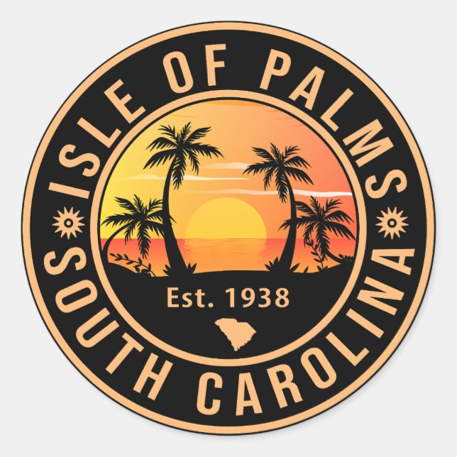 Palmeninsel South Carolina Retro Vintager 80er Runder Aufkleber (Vorderseite)