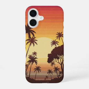 Palmenreihen bei Retro-Sonnenuntergang iPhone 16 Hülle