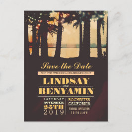Palmenstrand mit String-Lichtern Save the Date Pos Ankündigungspostkarte