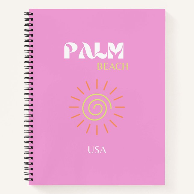 Palmenstrand, Retro Art, Preppy, rosa Art, rosa Notizbuch (Vorderseite)